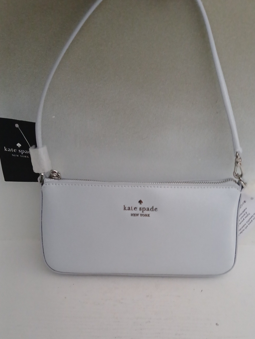 kate spade White Leather Shoulder Pouch with Gold Logo